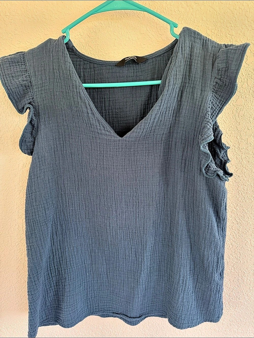 DOKOTO Ruffle Sleeve V-Neck Blouse in Blue Like New